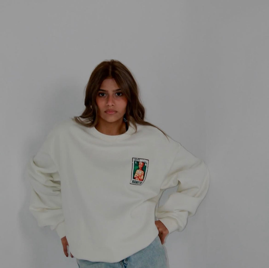 Stitched white crewneck